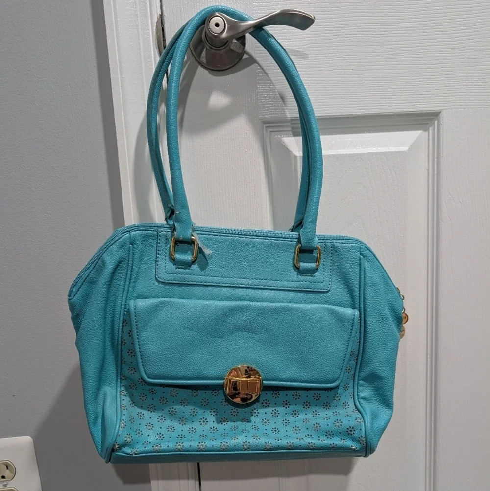 Lulu by Lulu Guinness Turquoise Blue Satchel with Gold Hardware